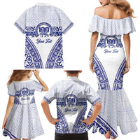 Personalised Queen Salote College Family Matching Mermaid Dress and Hawaiian Shirt Kolisi Fefine 100th Anniversary Kupesi White - Polynesian Pride