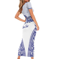 Personalised Queen Salote College Short Sleeve Bodycon Dress Kolisi Fefine 100th Anniversary Kupesi White - Polynesian Pride