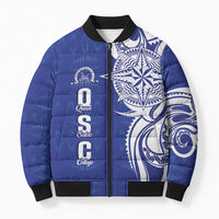 Personalised Queen Salote College Bomber Puffer Jacket QSC Est 1926 Ngatu Pattern - Polynesian Pride