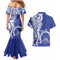Personalised Queen Salote College Couples Matching Mermaid Dress and Hawaiian Shirt QSC Est 1926 Ngatu Pattern - Polynesian Pride