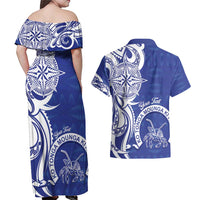 Personalised Queen Salote College Couples Matching Off Shoulder Maxi Dress and Hawaiian Shirt QSC Est 1926 Ngatu Pattern - Polynesian Pride
