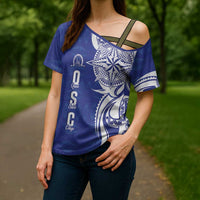 Personalised Queen Salote College Cross Shoulder Shirt QSC Est 1926 Ngatu Pattern - Polynesian Pride