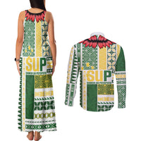 Samoa Uniting Party Couples Matching Tank Maxi Dress and Long Sleeve Button Shirt SUP Est 2025 Siapo Pattern - Polynesian Pride