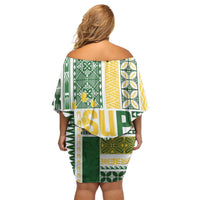 Samoa Uniting Party Off Shoulder Short Dress SUP Est 2025 Siapo Pattern - Polynesian Pride