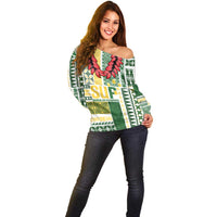 Samoa Uniting Party Off Shoulder Sweater SUP Est 2025 Siapo Pattern - Polynesian Pride