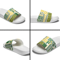 Samoa Uniting Party Slide Sandals SUP Est 2025 Siapo Pattern - Polynesian Pride