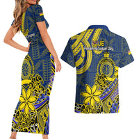 Niue Peniamina Gospel Day Couples Matching Short Sleeve Bodycon Dress and Hawaiian Shirt Unique Niean Hiapo LT14 - Polynesian Pride