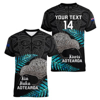 Custom New Zealand Silver Fern Rugby Women V Neck T Shirt Pacific 2023 Kia Haka Kiwis With Maori Ta Moko LT14 - Polynesian Pride
