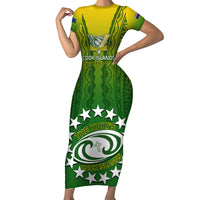 Custom Cook Islands Rugby Short Sleeve Bodycon Dress Pacific 2023 Go The Kukis LT14 Long Dress Green - Polynesian Pride