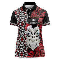 Personalised New Zealand Christmas Women Polo Shirt Meri Kirihimete Maori Wheku - Taniko Art LT14 Female Black - Polynesian Pride