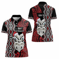 Personalised New Zealand Christmas Women Polo Shirt Meri Kirihimete Maori Wheku - Taniko Art LT14 - Polynesian Pride