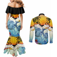 Aloha Hawaii Dolphins Couples Matching Mermaid Dress and Long Sleeve Button Shirt Heart Of The Ocean Tropical Summer Vibes LT14 - Polynesian Pride