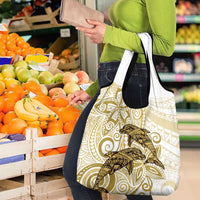 Polynesia Dolphins Grocery Bag Valentine Day Floral Polynesian - Vintage Brown