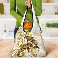 Polynesia Dolphins Grocery Bag Valentine Day Floral Polynesian - Vintage Brown