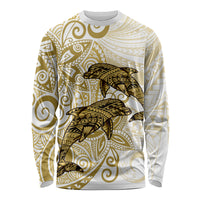 Polynesia Dolphins Long Sleeve Shirt Valentine Day Floral Polynesian - Vintage Brown LT14 Unisex Brown - Polynesian Pride
