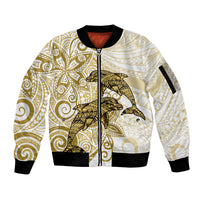 Polynesia Dolphins Sleeve Zip Bomber Jacket Valentine Day Floral Polynesian - Vintage Brown LT14 Unisex Brown - Polynesian Pride