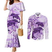 Polynesia Dolphins Couples Matching Mermaid Dress and Long Sleeve Button Shirt Valentine Day Floral Polynesian - Vintage Purple LT14 Purple - Polynesian Pride