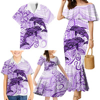 Polynesia Dolphins Family Matching Mermaid Dress and Hawaiian Shirt Valentine Day Floral Polynesian - Vintage Purple LT14 - Polynesian Pride
