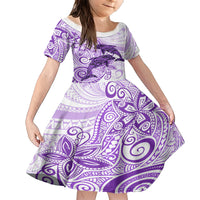 Polynesia Dolphins Family Matching Short Sleeve Bodycon Dress and Hawaiian Shirt Valentine Day Floral Polynesian - Vintage Purple LT14 Daughter's Dress Purple - Polynesian Pride