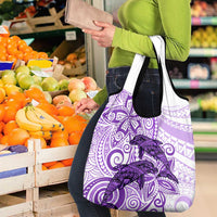Polynesia Dolphins Grocery Bag Valentine Day Floral Polynesian - Vintage Purple