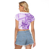 Polynesia Dolphins Raglan Cropped T Shirt Valentine Day Floral Polynesian - Vintage Purple LT14 - Polynesian Pride