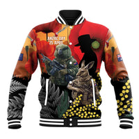 New Zealand and Australia ANZAC Day Baseball Jacket Sliver Fern Kakapo With Golden Wattle Kangaroo LT14 Unisex Gold - Polynesian Pride