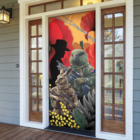 New Zealand and Australia ANZAC Day Door Cover Sliver Fern Kakapo With Golden Wattle Kangaroo - Polynesian Pride