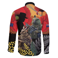 New Zealand and Australia ANZAC Day Family Matching Off Shoulder Short Dress and Hawaiian Shirt Sliver Fern Kakapo With Golden Wattle Kangaroo LT14 - Polynesian Pride