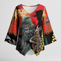 New Zealand and Australia ANZAC Day Kimono Sleeve Blouse Sliver Fern Kakapo With Golden Wattle Kangaroo - Polynesian Pride