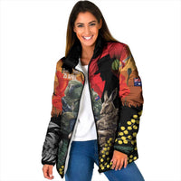 New Zealand and Australia ANZAC Day Padded Jacket Sliver Fern Kakapo With Golden Wattle Kangaroo - Polynesian Pride