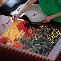 New Zealand and Australia ANZAC Day Puzzle Sliver Fern Kakapo With Golden Wattle Kangaroo - Polynesian Pride