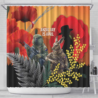 New Zealand and Australia ANZAC Day Shower Curtain Sliver Fern Kakapo With Golden Wattle Kangaroo LT14 - Polynesian Pride