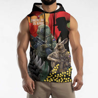 New Zealand and Australia ANZAC Day Sleeveless Hoodie Sliver Fern Kakapo With Golden Wattle Kangaroo - Polynesian Pride