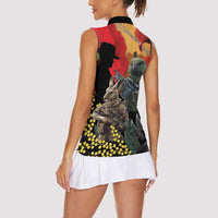 New Zealand and Australia ANZAC Day Women Sleeveless Polo Shirt Sliver Fern Kakapo With Golden Wattle Kangaroo LT14 - Polynesian Pride