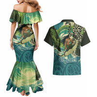 Aotearoa Tangaroa Atua Couples Matching Mermaid Dress and Hawaiian Shirt New Zealand God Of The Ocean
