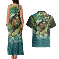 Aotearoa Tangaroa Atua Couples Matching Tank Maxi Dress and Hawaiian Shirt New Zealand God Of The Ocean