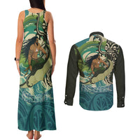 Aotearoa Tangaroa Atua Couples Matching Tank Maxi Dress and Long Sleeve Button Shirt New Zealand God Of The Ocean LT14 - Polynesian Pride