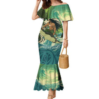 Aotearoa Tangaroa Atua Family Matching Mermaid Dress and Hawaiian Shirt New Zealand God Of The Ocean LT14 Mom's Dress Cyan - Polynesian Pride