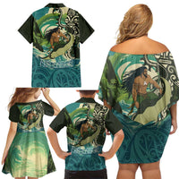 Aotearoa Tangaroa Atua Family Matching Off Shoulder Short Dress and Hawaiian Shirt New Zealand God Of The Ocean LT14 - Polynesian Pride