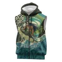 Aotearoa Tangaroa Atua Sleeveless Zip Hoodie New Zealand God Of The Ocean LT14 Cyan - Polynesian Pride