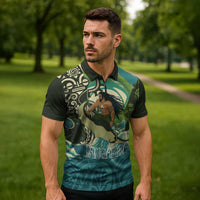 Aotearoa Tangaroa Atua Zipper Polo Shirt New Zealand God Of The Ocean - Polynesian Pride