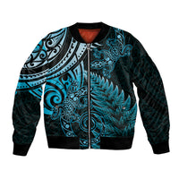 New Zealand Lizard Bomber Jacket Silver Fern Aotearoa Maori Blue Version