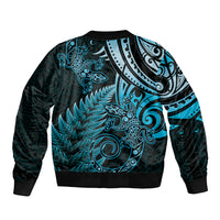 New Zealand Lizard Bomber Jacket Silver Fern Aotearoa Maori Blue Version