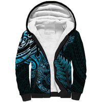 New Zealand Lizard Sherpa Hoodie Silver Fern Aotearoa Maori Blue Version