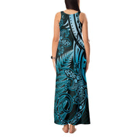 New Zealand Lizard Tank Maxi Dress Silver Fern Aotearoa Maori Blue Version LT14 - Polynesian Pride