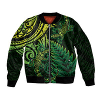 New Zealand Lizard Bomber Jacket Silver Fern Aotearoa Maori Green Version