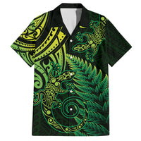 New Zealand Lizard Family Matching Summer Maxi Dress and Hawaiian Shirt Silver Fern Aotearoa Maori Green Version