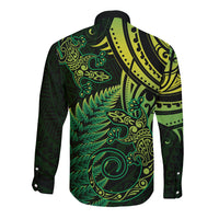 New Zealand Lizard Long Sleeve Button Shirt Silver Fern Aotearoa Maori Green Version