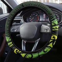 New Zealand Lizard Steering Wheel Cover Silver Fern Aotearoa Maori Green Version