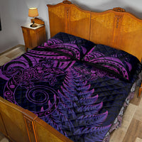 New Zealand Lizard Quilt Bed Set Silver Fern Aotearoa Maori Purple Version